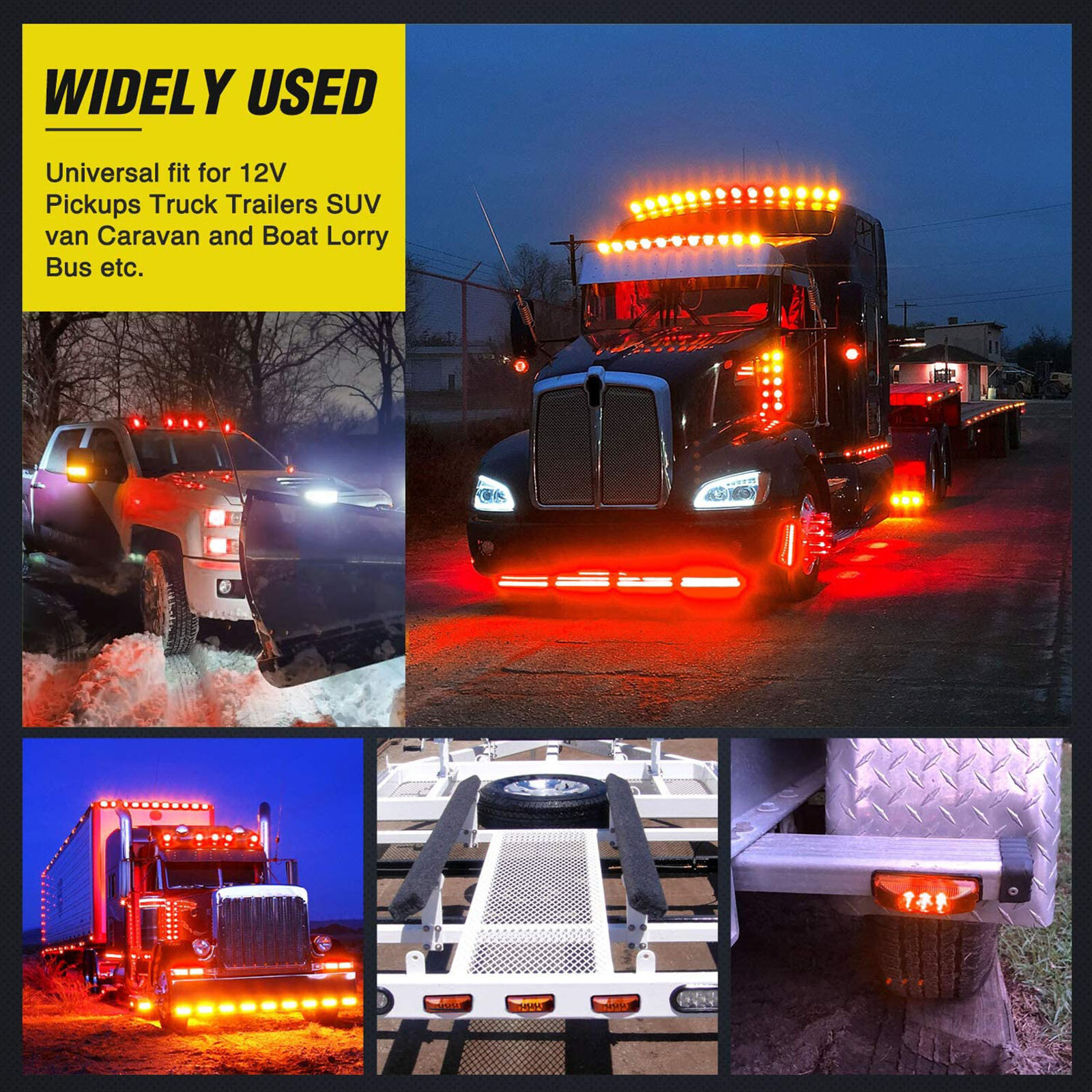 4x Amber Red 3LED Side Marker Lights RV Truck Trailer Clearance Light Waterproof