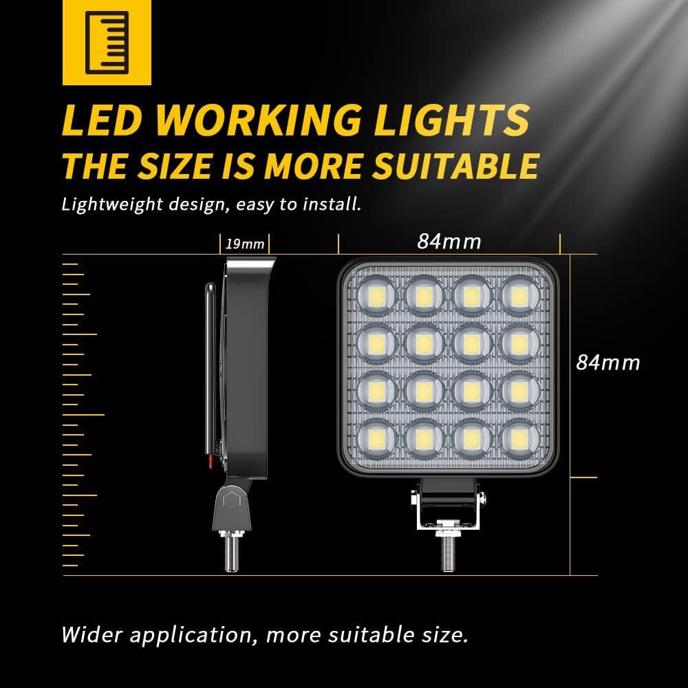 2PCS 48W LED Work Light Truck OffRoad Tractor Flood Lights 12V Square Light
