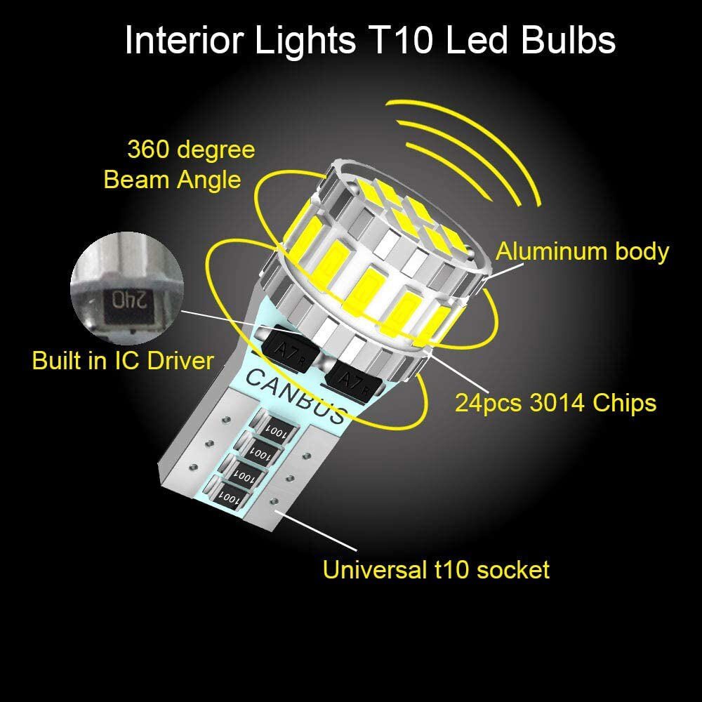 100pcs 194 LED Light Bulb 6000K White 168 2825 W5W T10 Wedge 18-SMD Car Dome Map