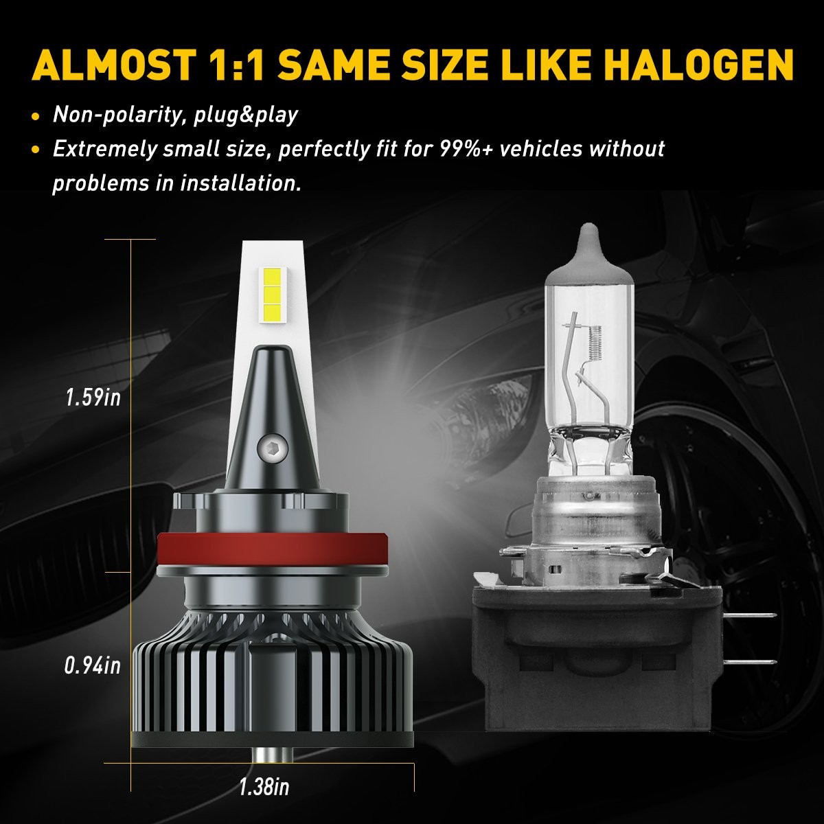 2X H11B LED Headlight Bulbs High Low Beam 6500K White 22000LM 120W Plug and Play