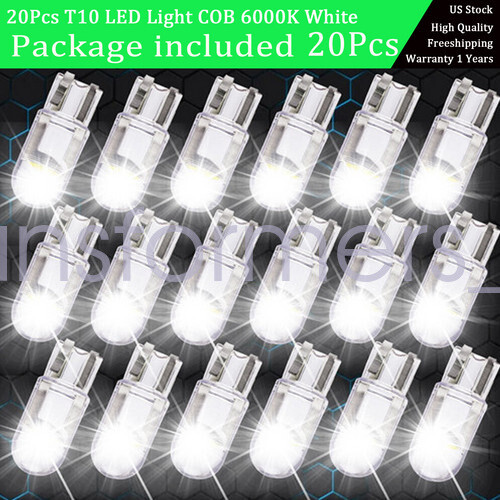 20Pc White T10 194 168 W5W 2825 LED License Plate Interior Light Bulb 6000K