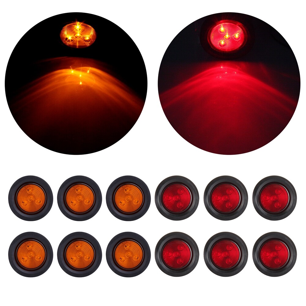 12X AMBER RED 2.5 INCH ROUND 4 LED LIGHT TRUCK TRAILER SIDE MARKER CLEARANCE