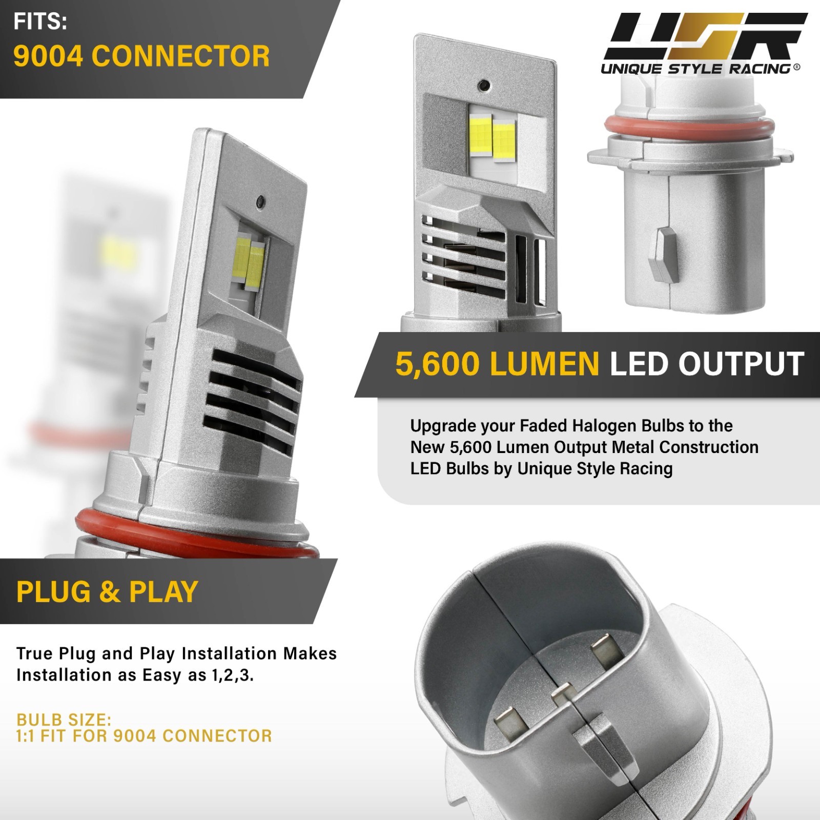 9004 LED Headlight Bulbs – Canbus Error Free – 2 Pieces 6000K UPGRADE / 11,200LM
