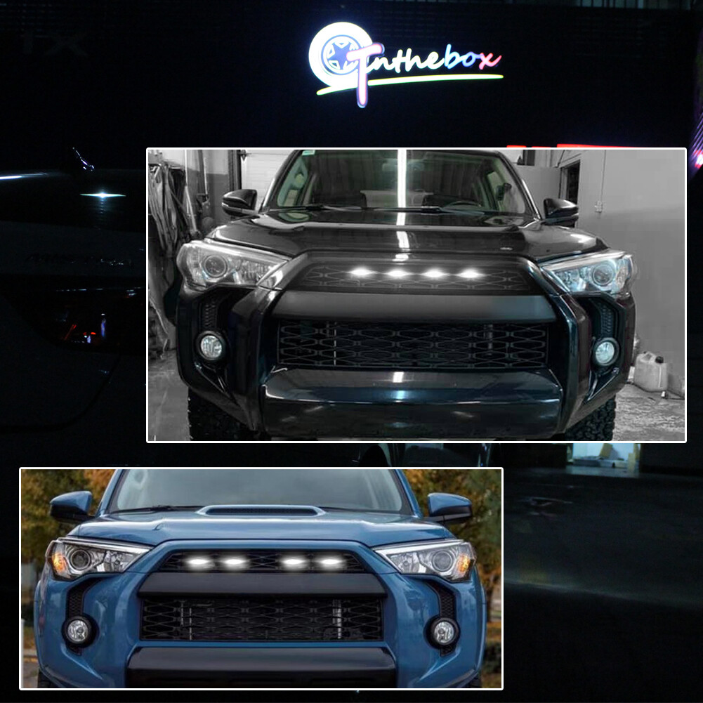 4x Smoked Front Grille LED Lights White For Toyota 4Runner TRD Pro 2014-2019