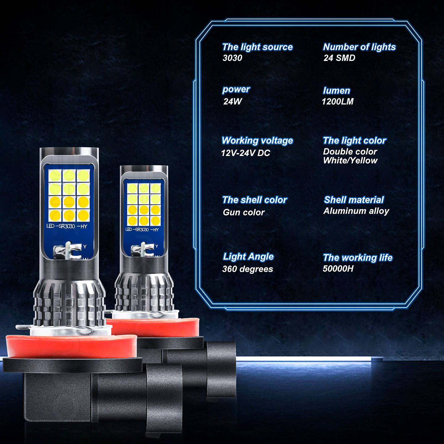 Pair LED Bulbs Fog Driving Light H11 H16 H8 3000K 6000K Super Bright Dual Color