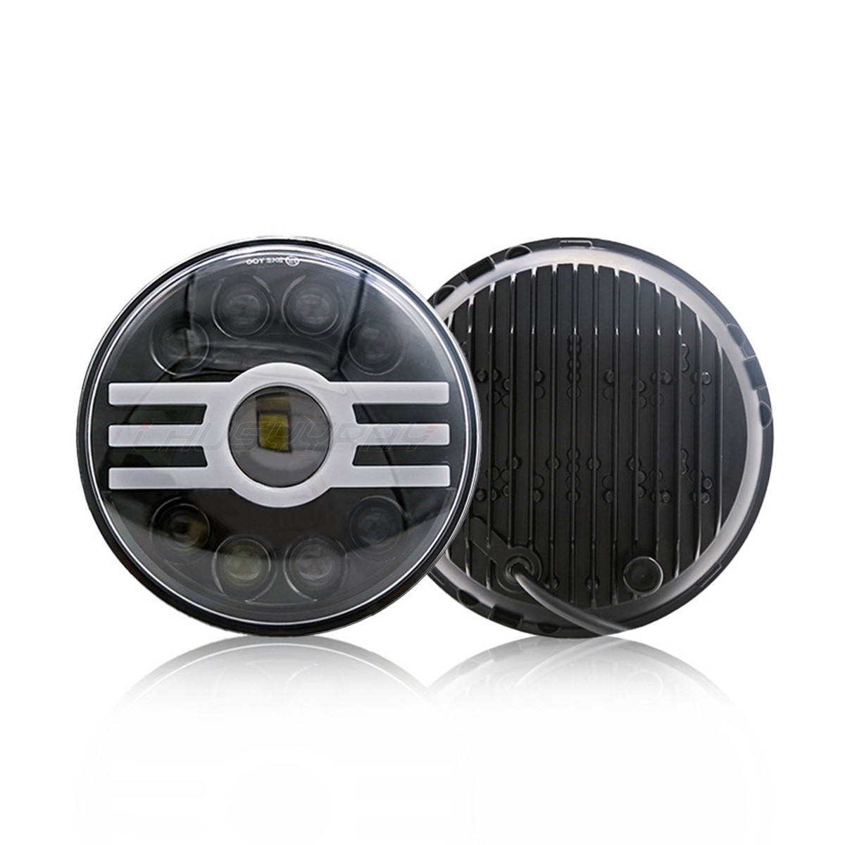Pair Black 7 Inch Round Headlights Hi-Lo Sealed Beam For Peterbilt 379 359 Truck