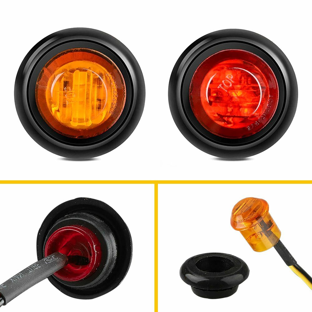 [AMBER/RED] Round Side Marker lights LED Bullet Light For PickupTruck Trailer 20