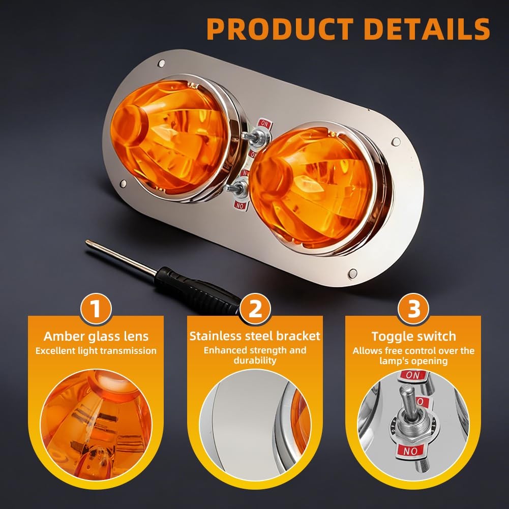 Amber Watermelon Light Bracket Kit with Switch for Peterbilt 359 379 389 W900L