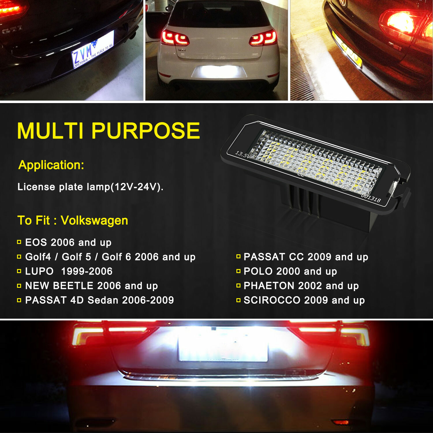 2X LED License Plate Light for VW GOLF EOS LUPO POLO SCIROCCO Super White Canbus