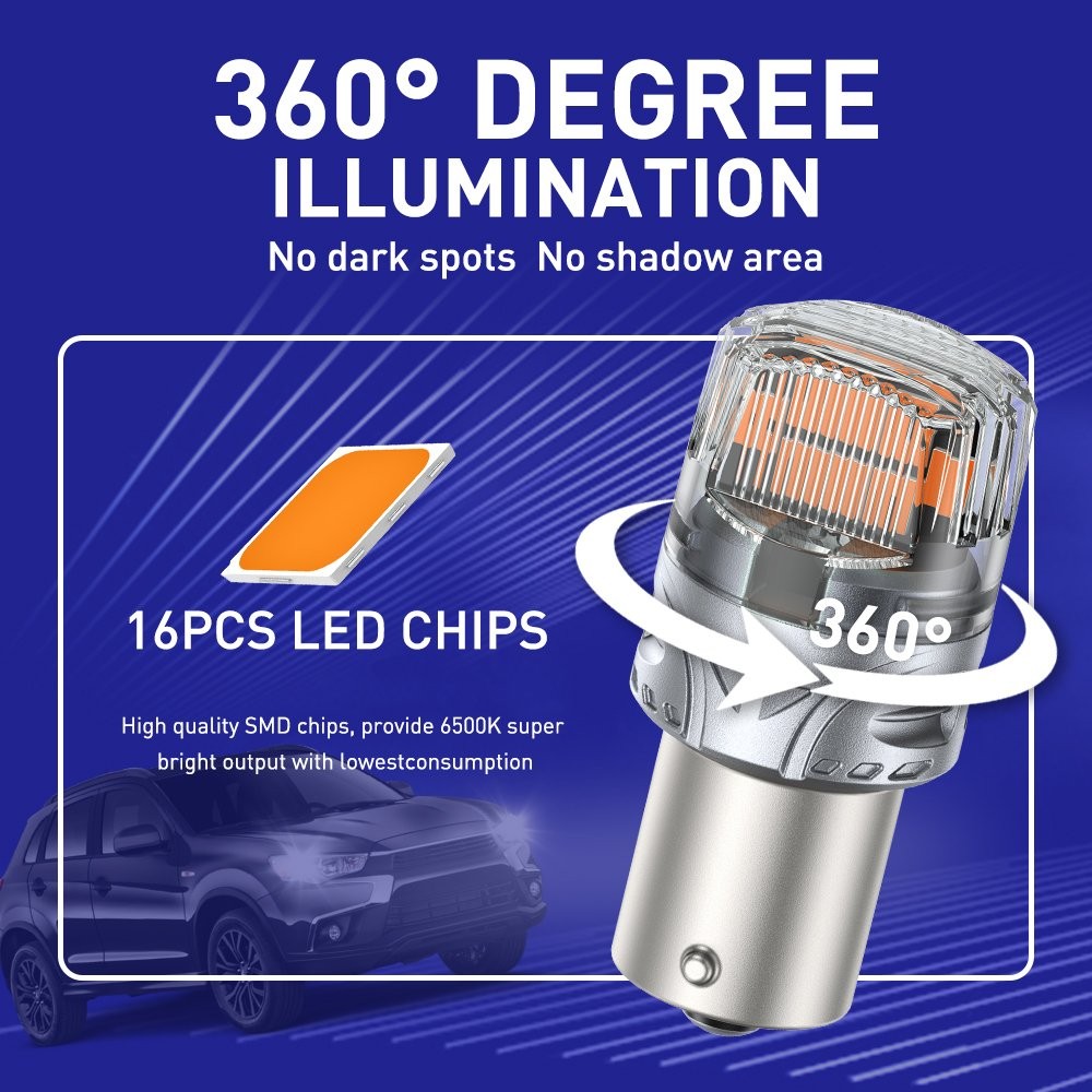 2PCS Bright 1156 Amber Yellow Lamp Turn Tail Signal Light Bulb Lamp Silver 12v