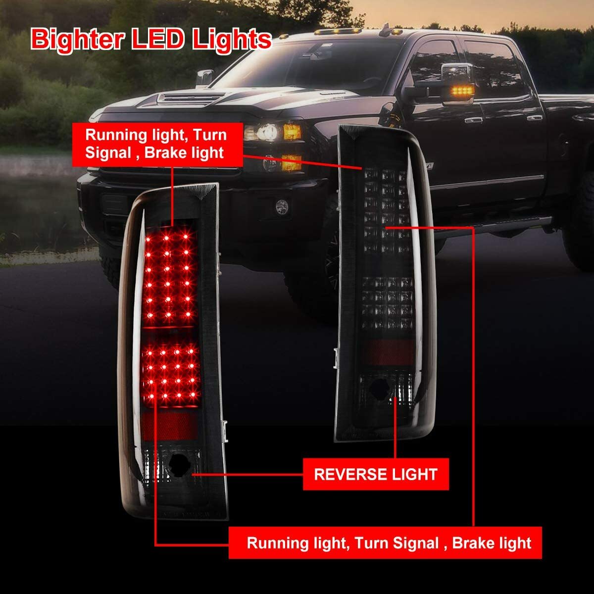 For 2007-2014 Chevy Silverado 1500 2500 LED Tail Lights Black Smoke Rear Lamps