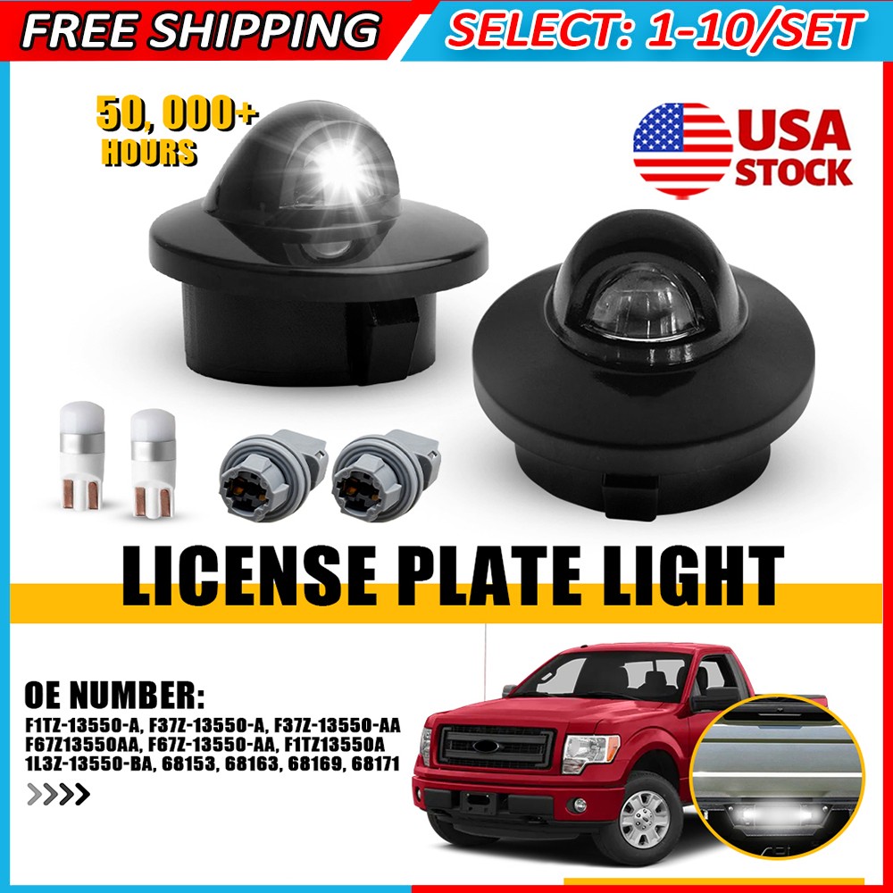 2-20x Rear License Plate Light Housings + Bulb + Socket Fit Ford F150 F250 F350