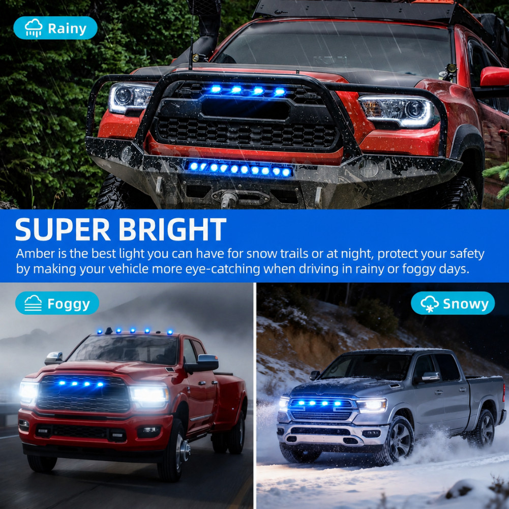 4x Blue LED Smoked Front Grille Marker Light For Ford Ranger Raptor
