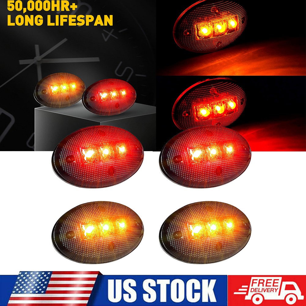 4Pc Smoked Dually Fender Red Amber LED Side Marker Lights For Ford F350 F450 F50