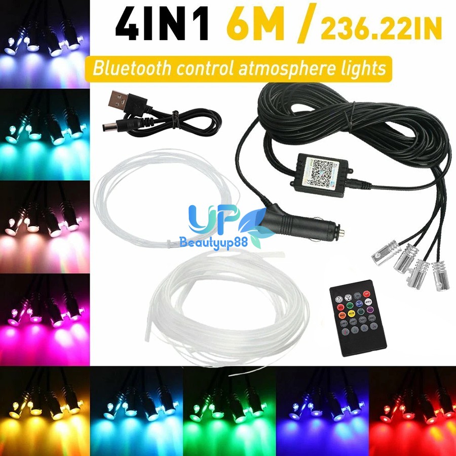 RGB LED Car Fiber Optic Interior Lamp Decor Ambient Light Strips App Control New