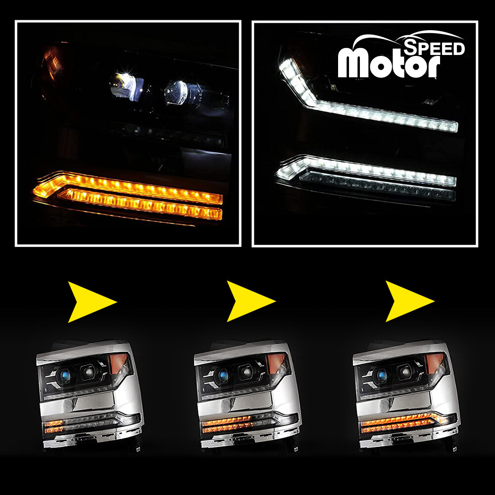 For 2016-2019 Chevy Silverado 1500 LED Headlights Chrome Trim Projector Headlamp