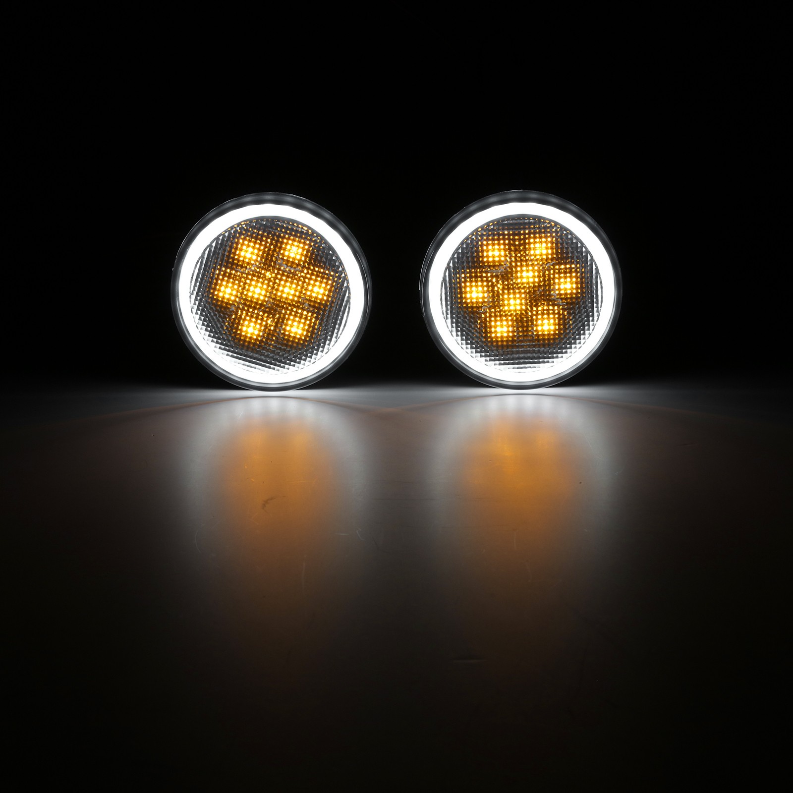 LED Amber Turn Signal Light with Smoke Lens Ring DRL For Jeep Wrangler JK 07-18
