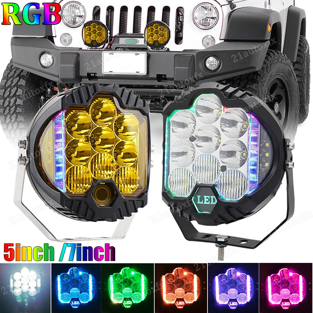 1X RGB 5/7inch LED Work Light Car Pods Spot Flood Combo Offroad Driving Fog Lamp