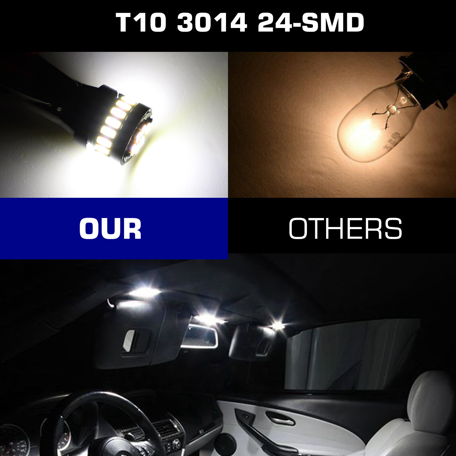 10x T10 194 168 2825 White 24 LED License Plate Side Marker Light Interior Bulbs
