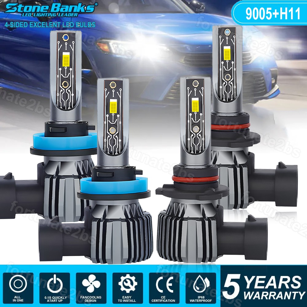 9005+H11 Combo LED Headlight KIT Bulbs 10000K High&Low Beam Super Bright White