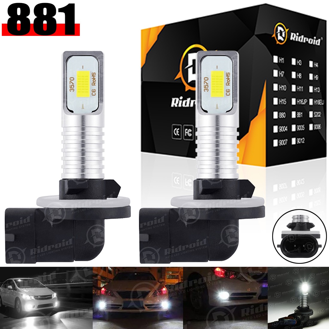 881 LED 12V Car/Tractor/Golf Cart Fog Light Bright Bulbs 862/886/889/894/896