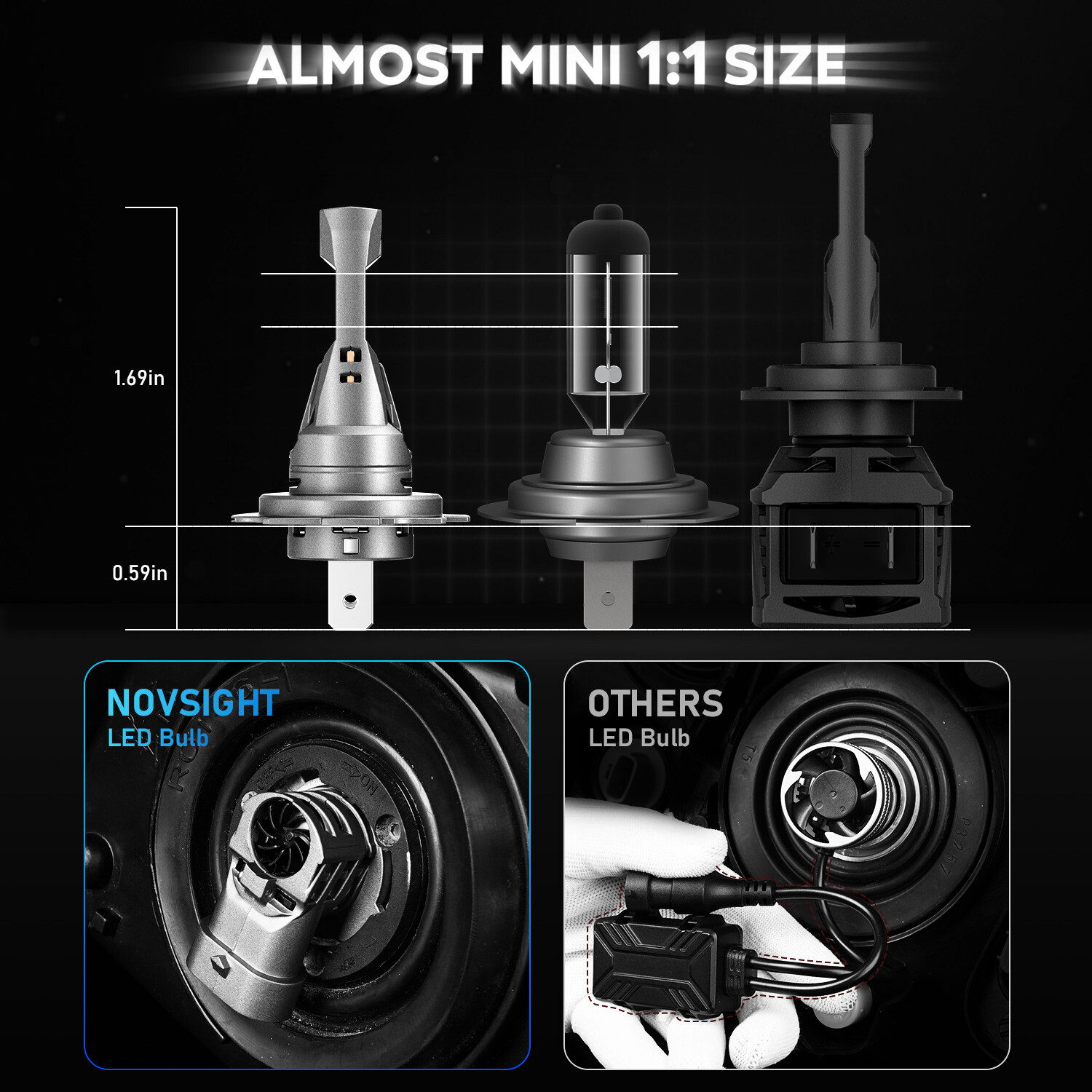 NOVSIGHT H7 LED Headlight Bulbs Kit 70W 16000LM 6500K High Low Beam Super Bright