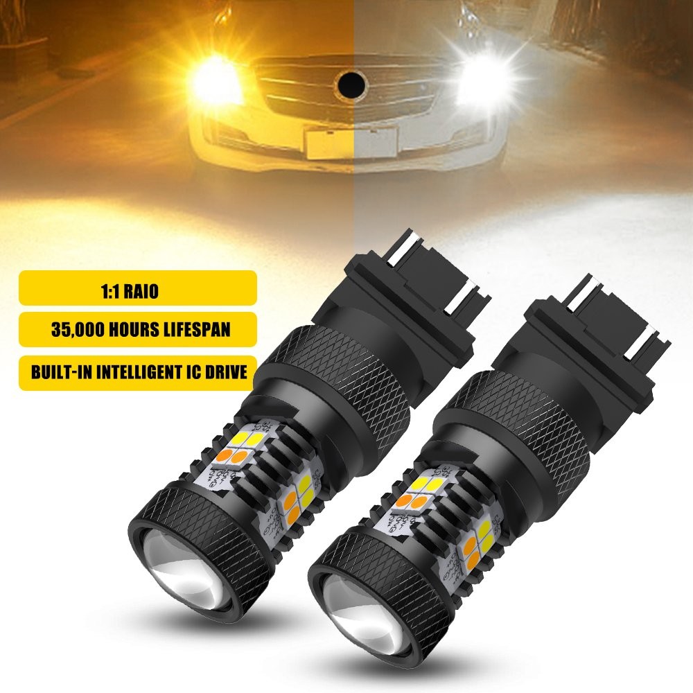 2X 3157 3156 White Yellow Combo Signal Daytime Running Light CANBUS Error Free