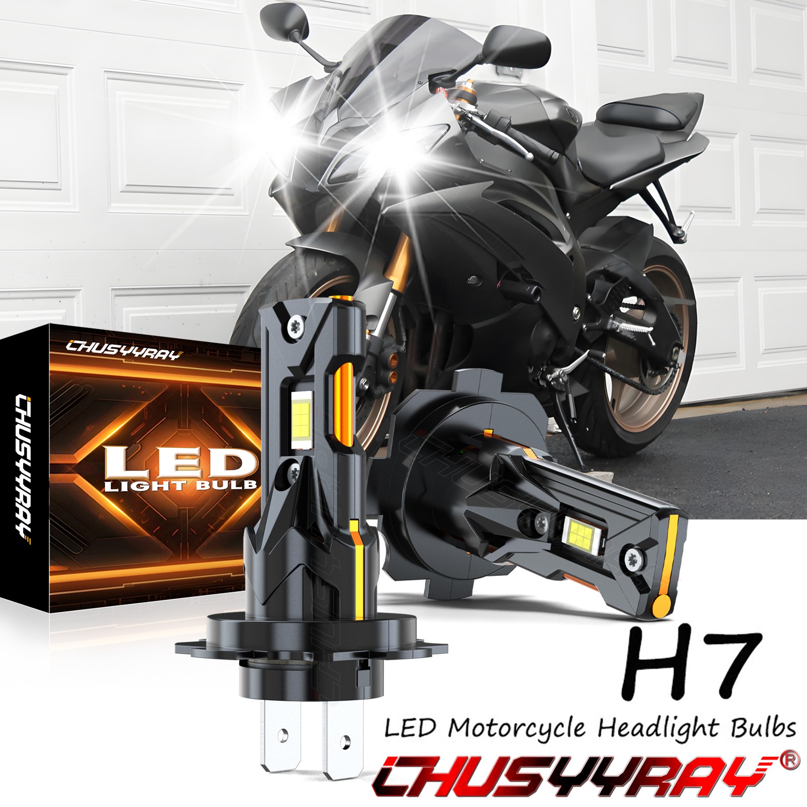 For Yamaha YZF-R6 YZF-R1 6500K White H7 CSP LED Motorcycle Headlight Bulb Pair