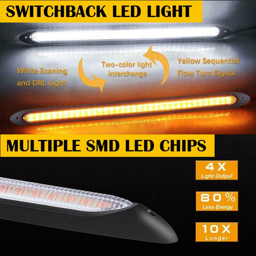 DRL Pair Headlight LED Strip Running Light Daytime Sequential Turn Signal Lamp