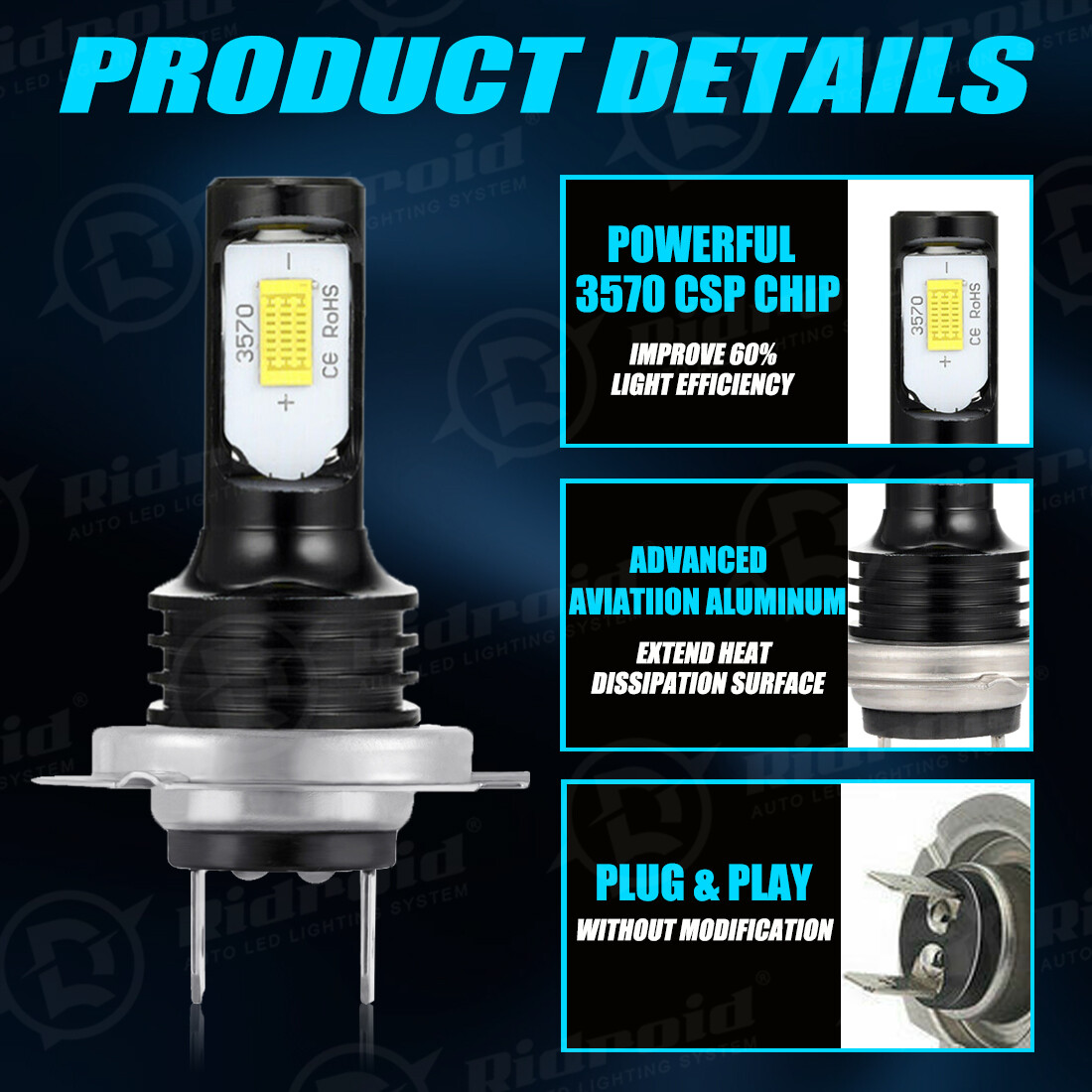 4Pcs H7 LED Headlight Combo Bulbs Kit High + Low Beam 6500K Super White Bright