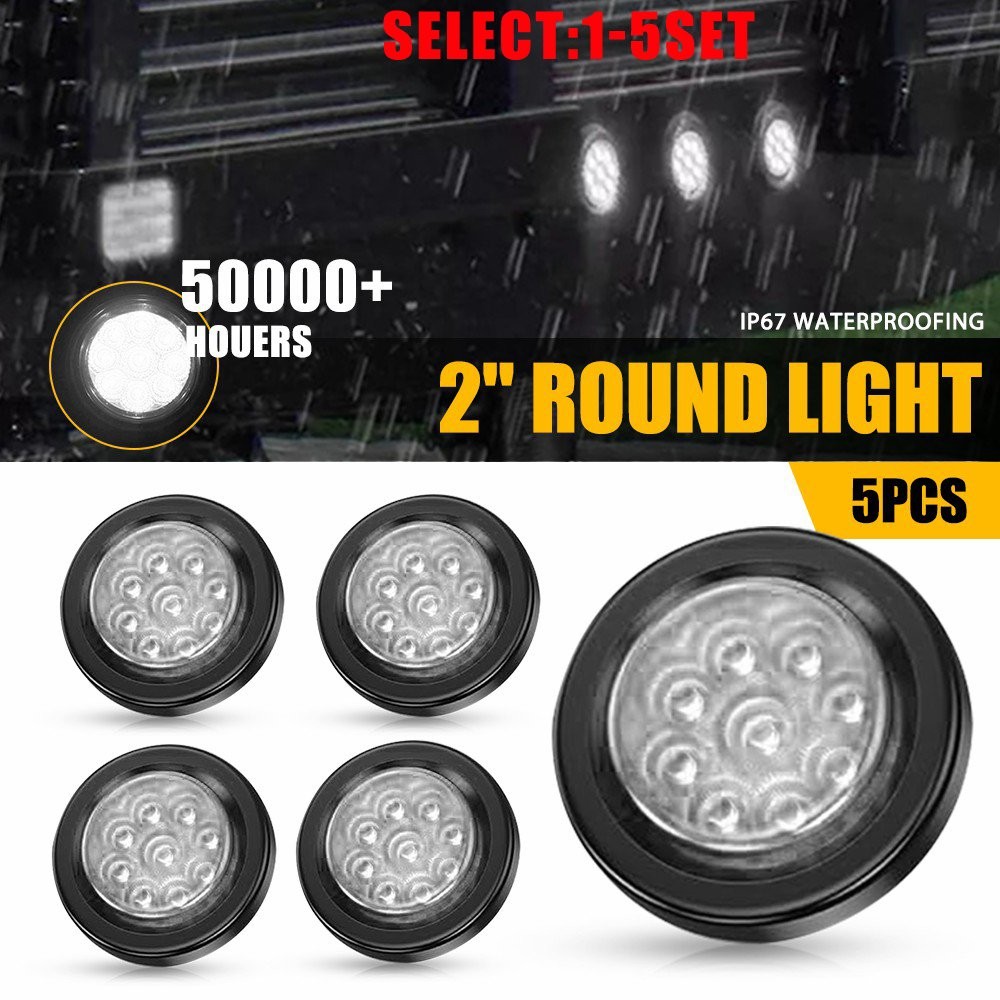 White 2″ DOT Inch Round LED Side Marker Clearance Lights with Grommet 12V 5-25X