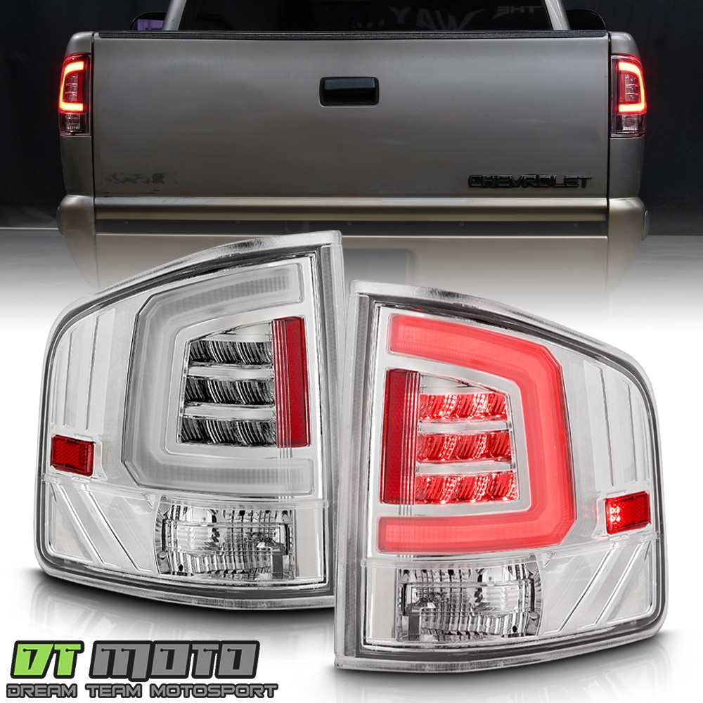 For 1994-2004 Chevy S10/ GMC Sonoma Chrome LED Tube Tail Lights Brake Lamps Pair