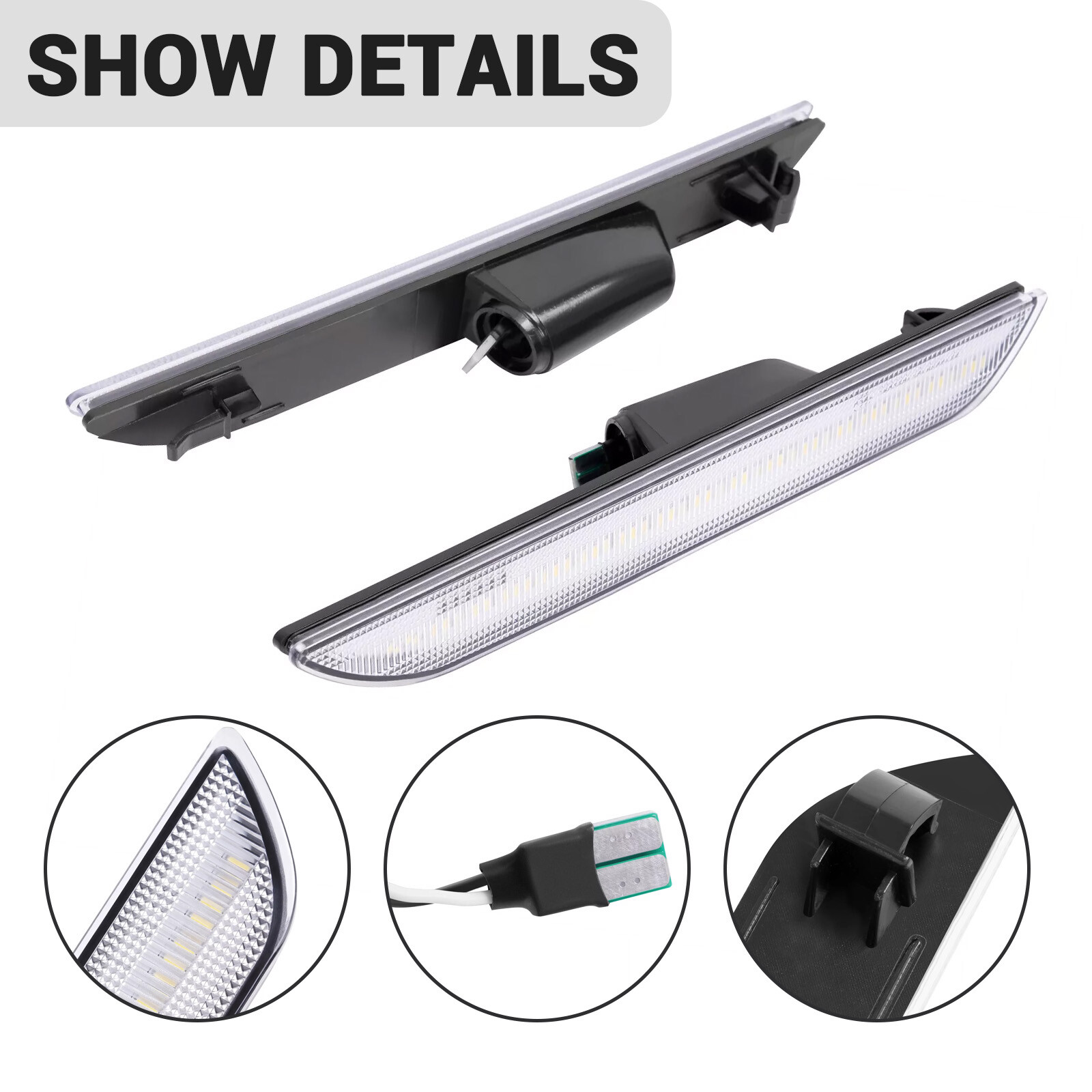 Rear Clear LED Side Marker Lights Bumper Lamps For Ford Mustang 2015-2023 LH&RH