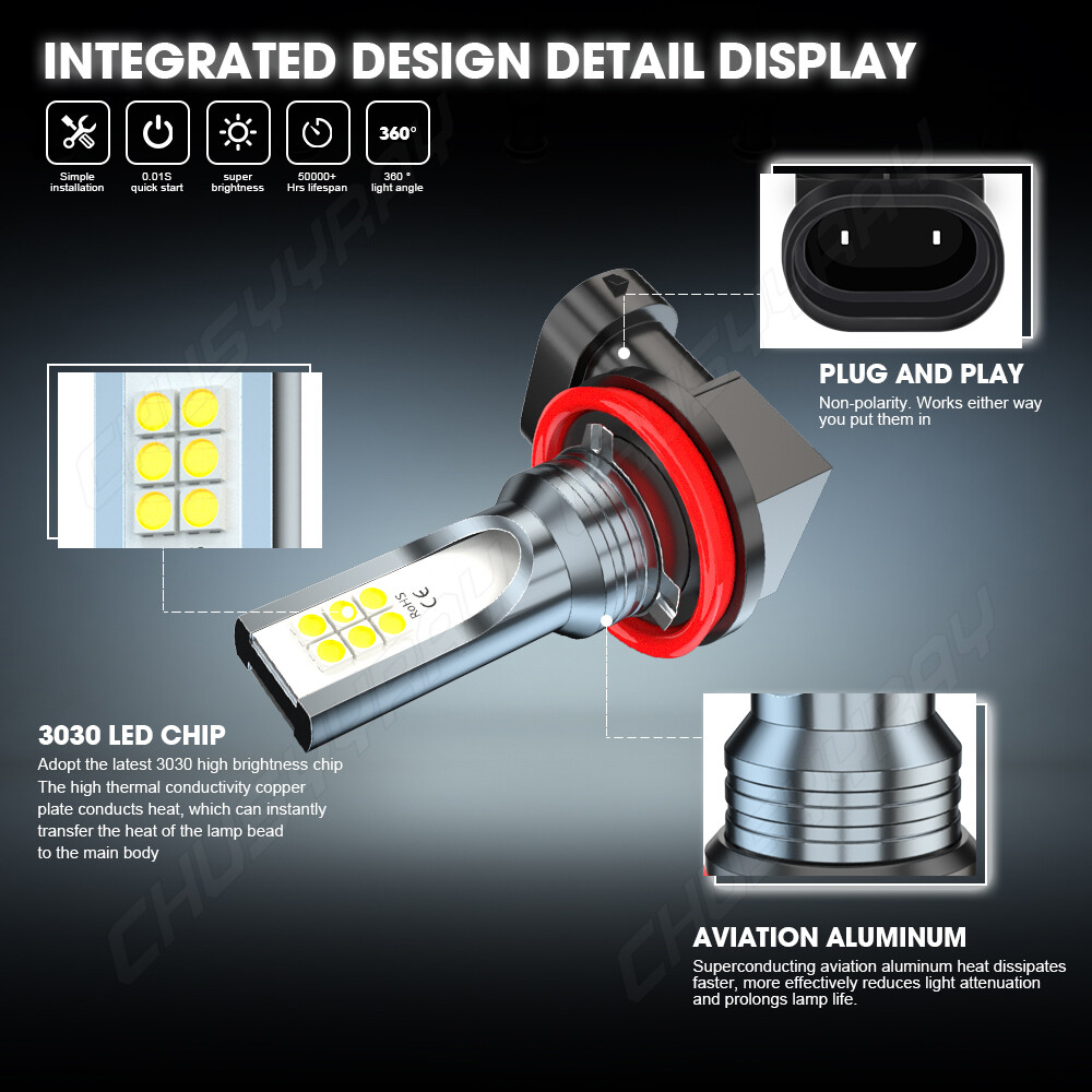 Combo 6000K White 9005+H11 LED Headlight Bulbs High&Low Beam Kit 120W 16000LM