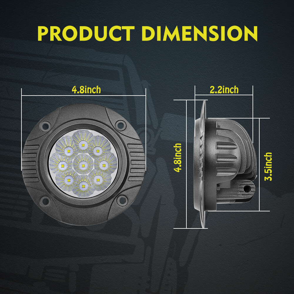 2X 5″ 90W LED Round Driving OffRoad Lights Pods Spot Flush Mount Reverse 4WD 12V