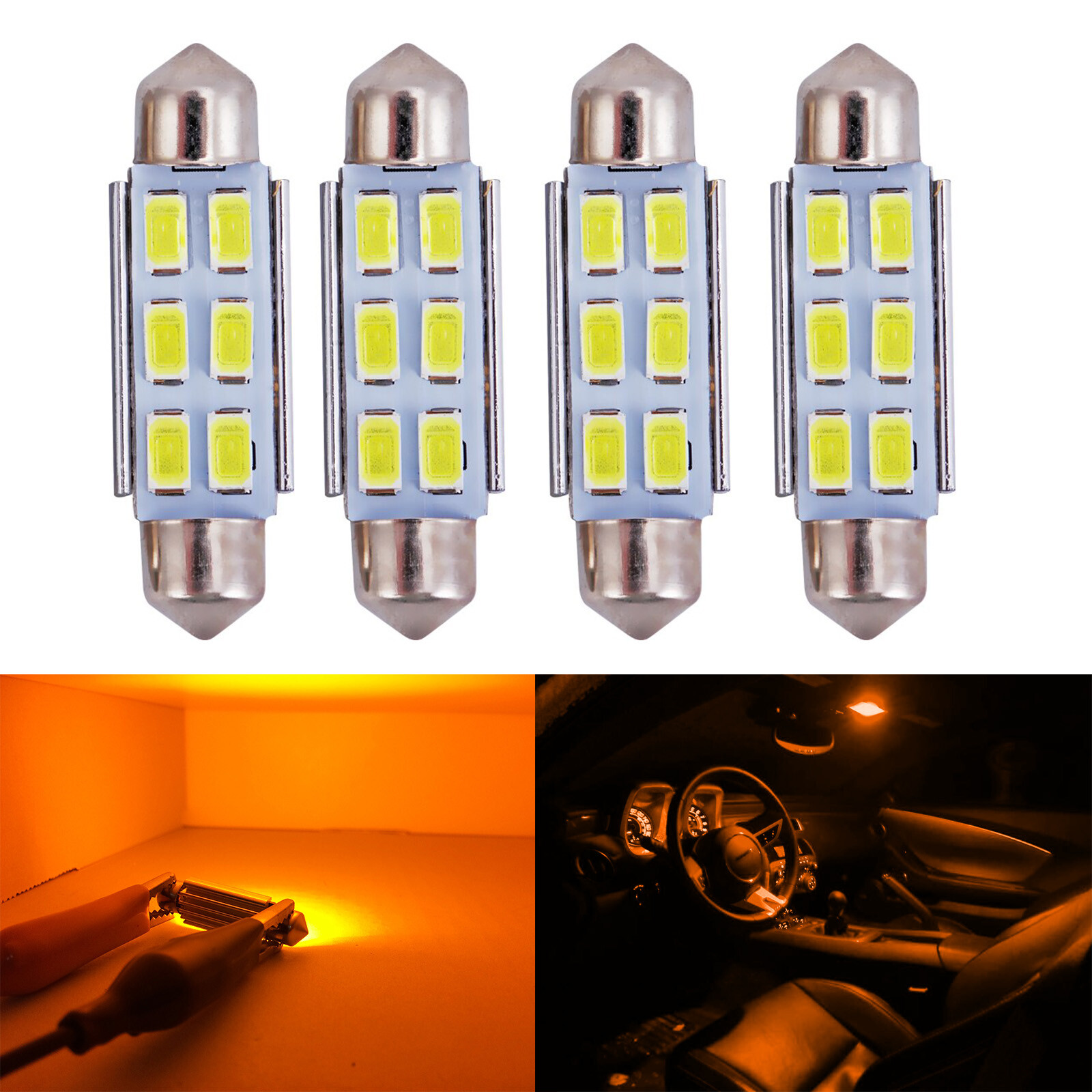 4x 42mm Amber Yellow LED Bulb Bright Canbus 5730 Dome Map Light for Chrysler 300