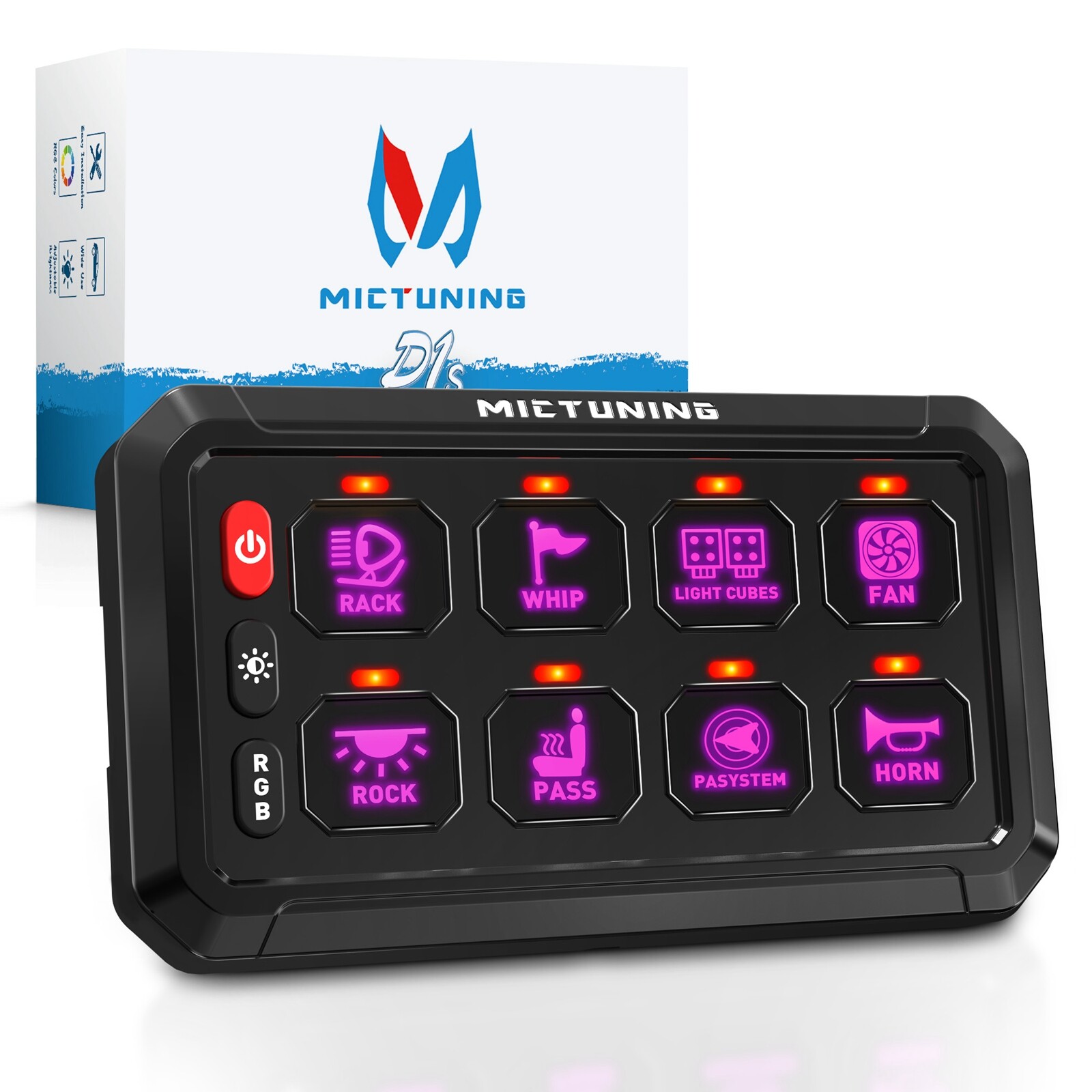 MICTUNING RGB 8 Gang Switch Panel LED Circuit Control Relay System Multipe Mode