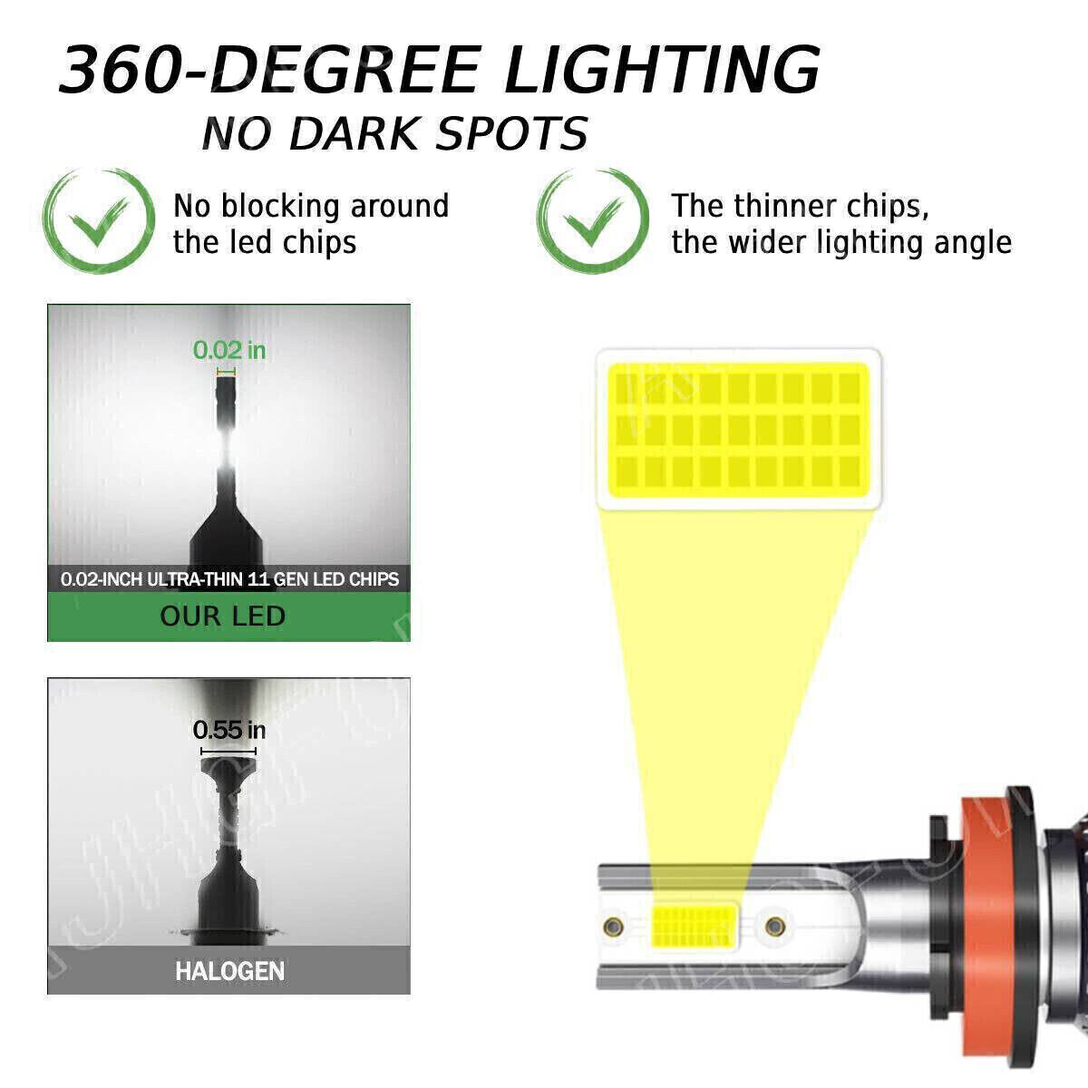 2x H11 LED Headlight Super Bright Bulbs Kit 16000K White 330000LM High/Low Beam