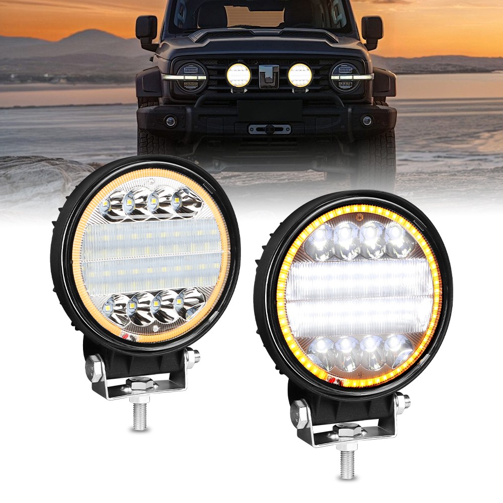 5″ White/Amber LED Work Light Bar Round Pods Fog Lamp Offroad Driving Strobe DRL