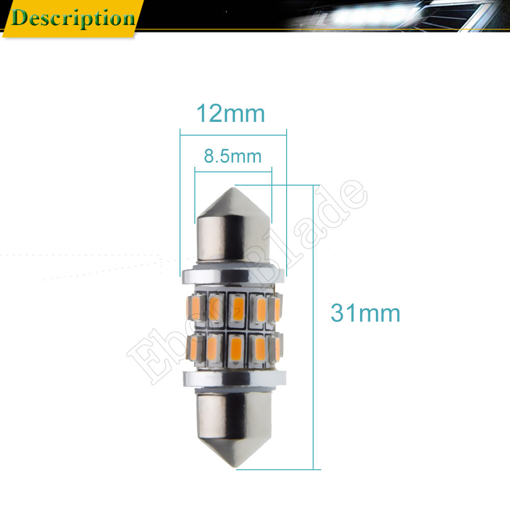 2 X 31mm C5W LED Bulbs For Car Festoon Dome Map Lights Amber Yellow Orange 12V