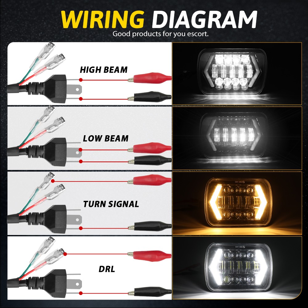 Ultra-bright 5X7″7×6″ inch Rectangle LED Hi/Lo Beam Headlight DRL 180W Headlamps
