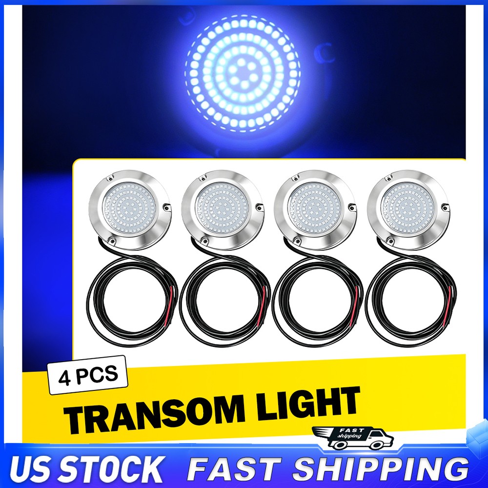 4x Ice Blue Round Marine Boat LED Stern Transom Lights Cabin Deck Courtesy Light