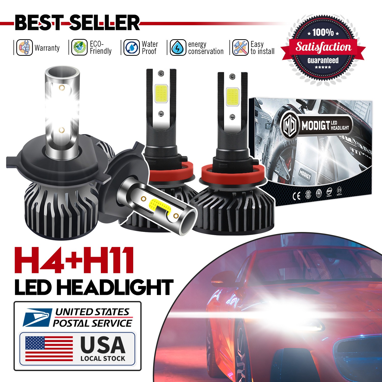Built-in fan 9003 H8/H9 LED Kit High Low Fog Bulbs Beam 6000K White 20000LM