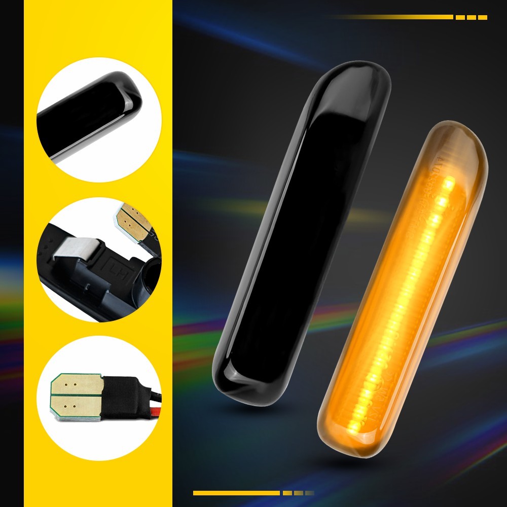 4PC RH LH Smoked Sequential LED Side Marker Lights Amber 63132228591 For BMW E46