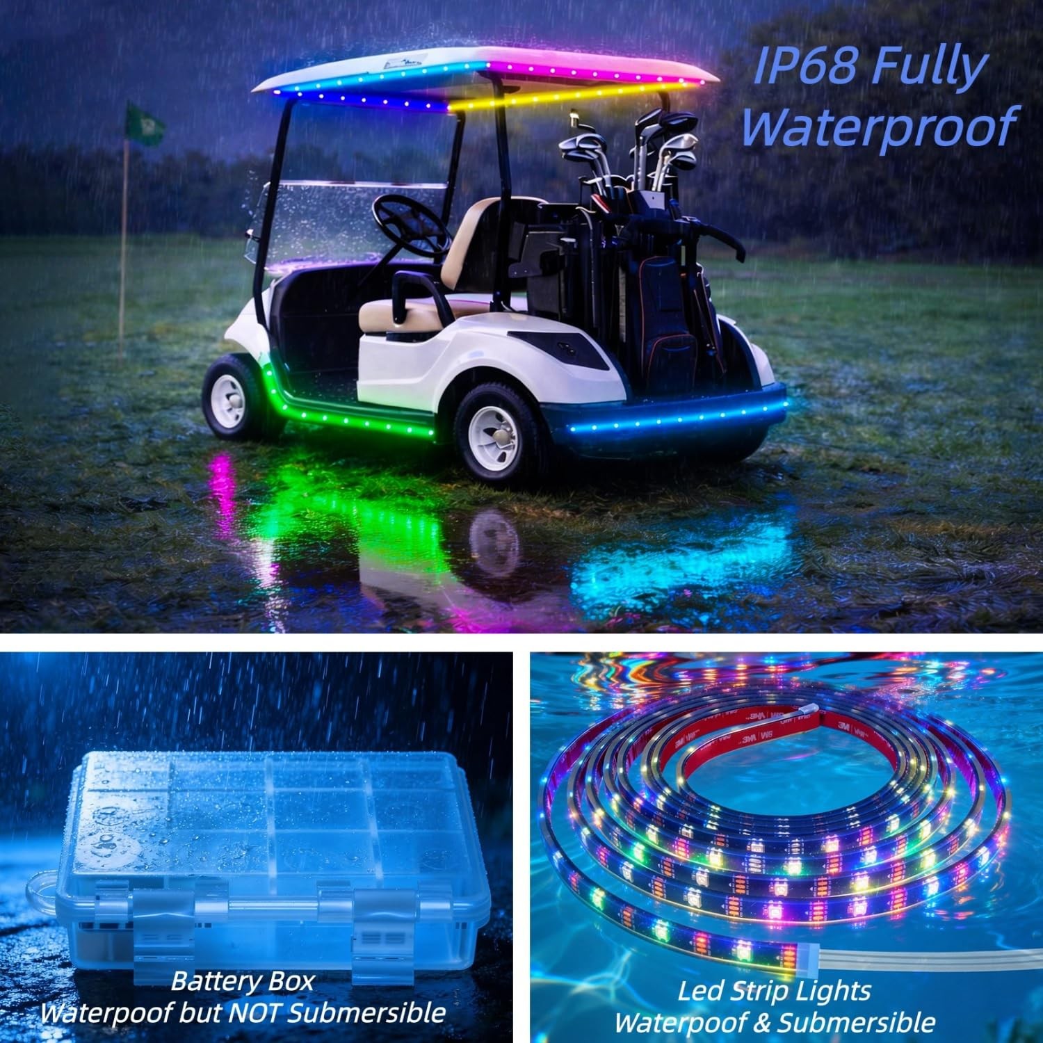 RGB Dream Color Golf Cart Canopy Lights with Remote, 2 Pack, Waterproof 6.56FT