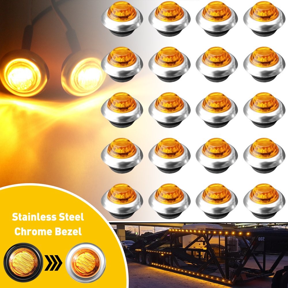20/40/100X 3/4″ 12V Side Marker LIGHTS LED Bullet Truck Trailer RV Round W/ Base