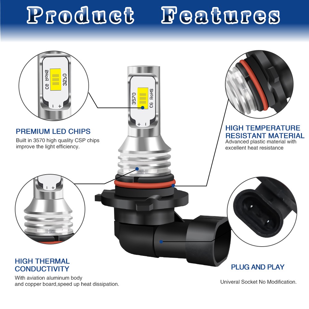 2X 9005 HB3 LED Headlight kit HB3 200W 8000LM High Low Beam 6000K White Bulb HID