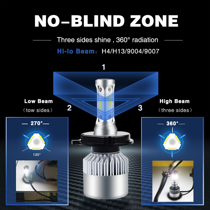 LED Headlight H4 HB2 9003 3-sides LED Bulbs Lights High Low Beam 300000LM 6000K