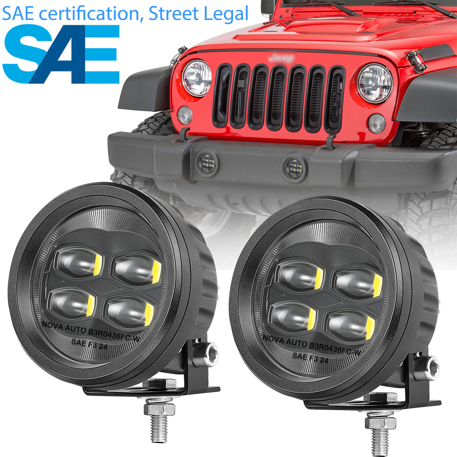 2X 3.5″ SAE LED Fog Lights Round Driving Spot Pods Street Legal DOT Approved 12V