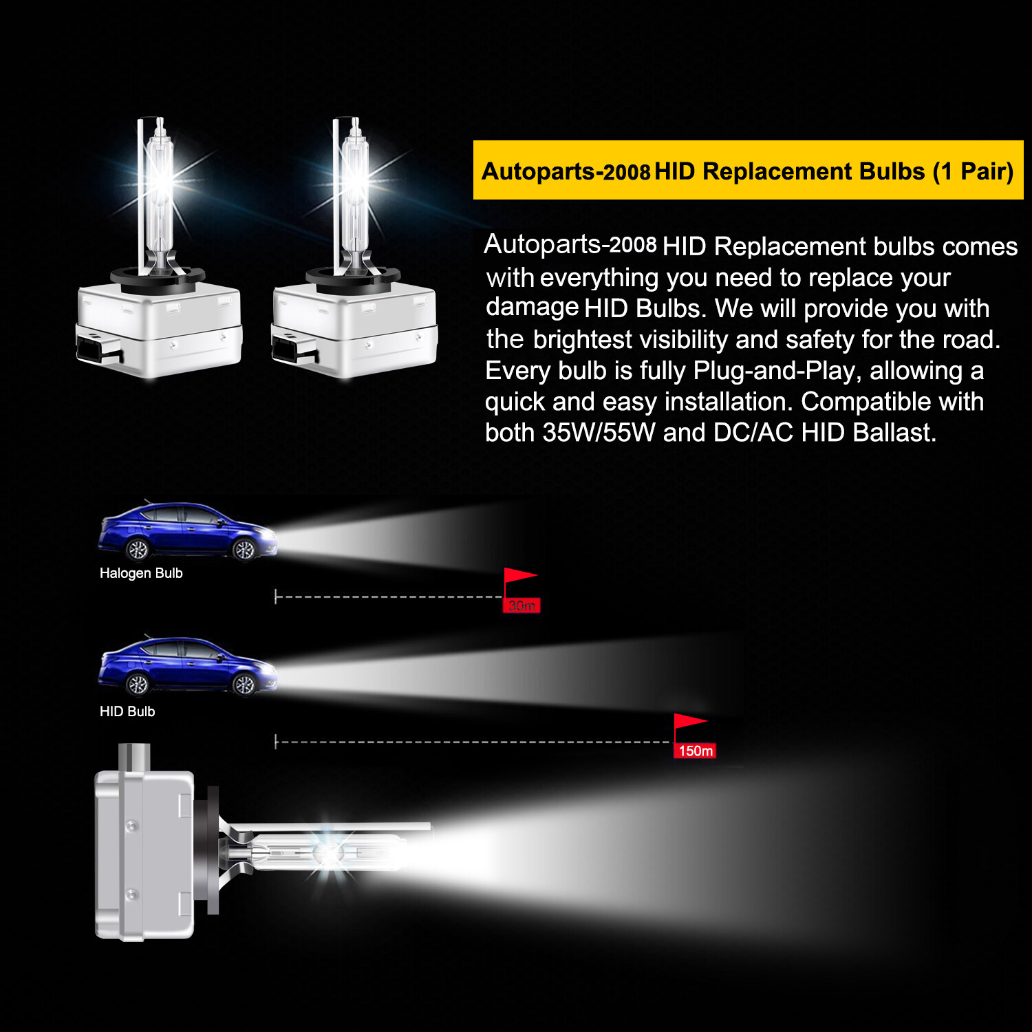 For Cadillac Escalade 2003-2006 Stock Fit HID Headlight Bulbs LOW BEAM Set of 2